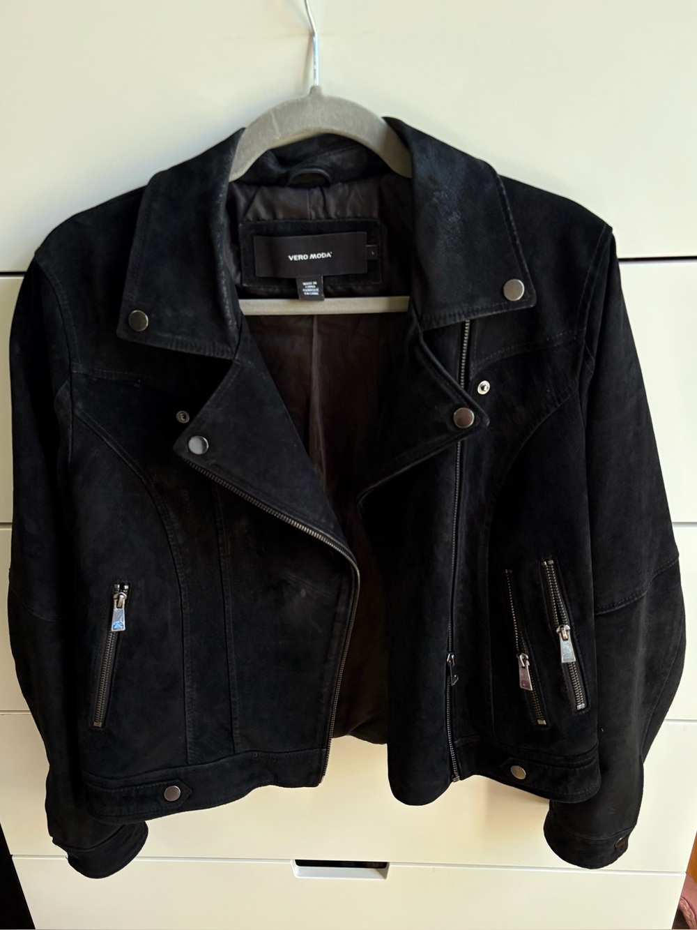 Vero Moda Vmroycealice Black Suede Moto Jacket with Zip Details